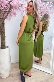 Silky bow dress - Olijf