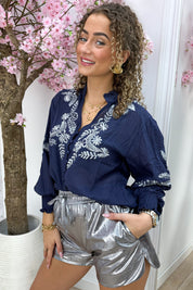 Blouse Lurex de broderie - Marine