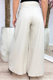 Pleated wide leg stripe pantalon - Beige