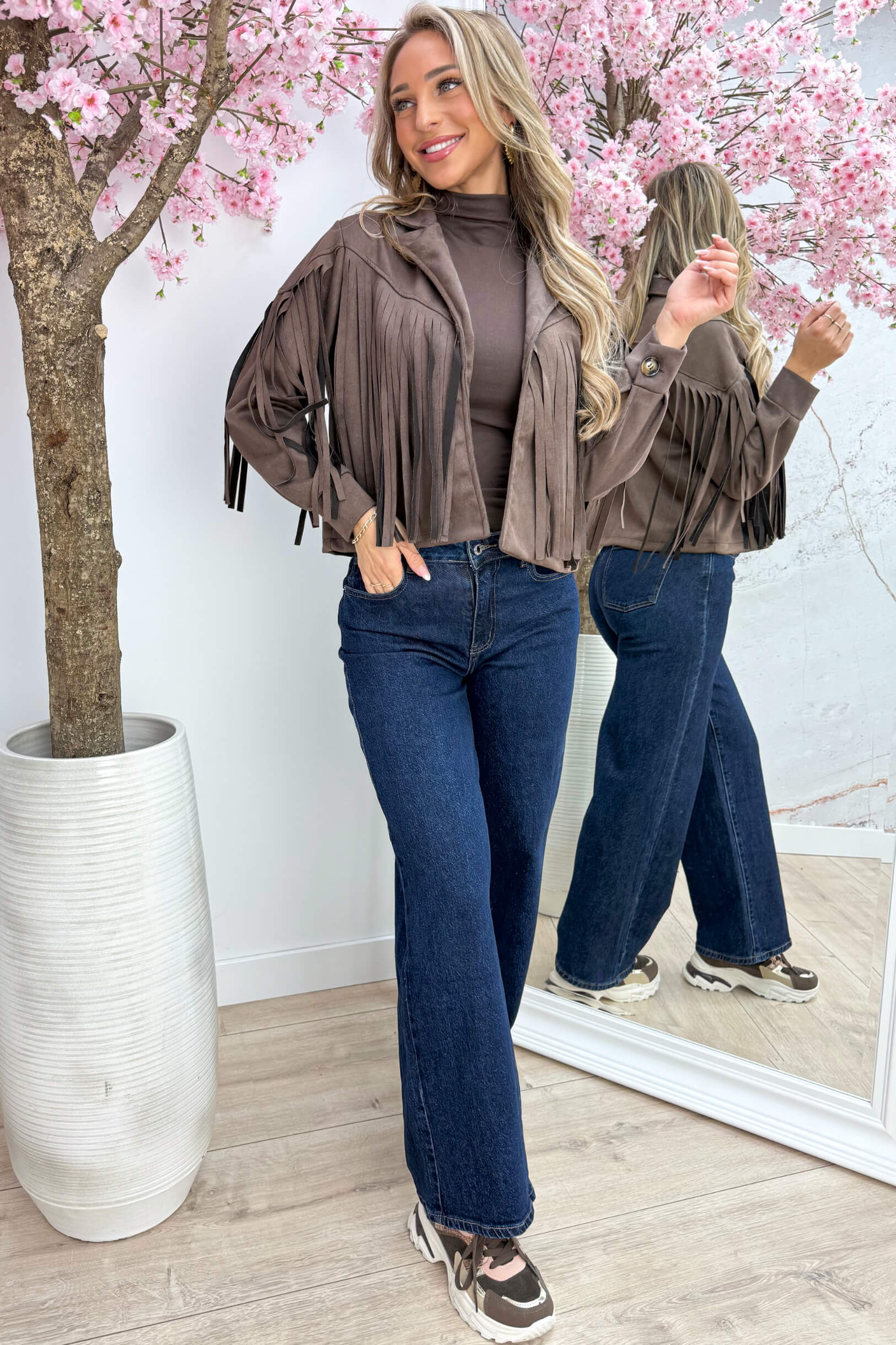 Yeehaw fringe suede look jacket - Bruin