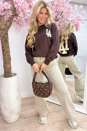 Woven leather look LA sweater - Bruin
