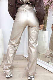 Metallic look pants - Beige