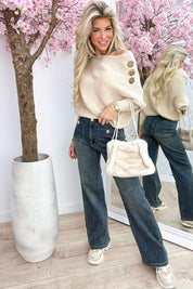 Chic gold button topje - Beige