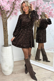 Holly jolly paillet dress - Bruin