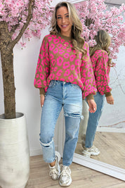 Pop of leopard trui - Camel