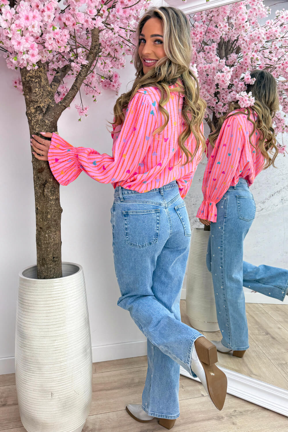 Sweet heart stripe cotton topje - Oranje