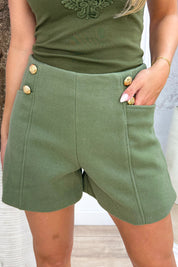 Gold button vilt short - Army
