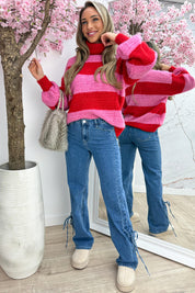 Snow is falling stripe coll trui - Fuchsia