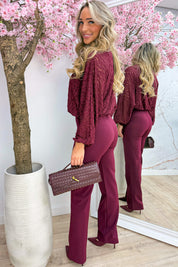 Lace puff topje - Bordeaux