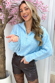 Pearl zipper trui - Sky blue