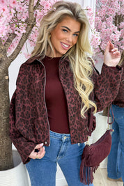 Leopard suede look bomber - Bordeaux