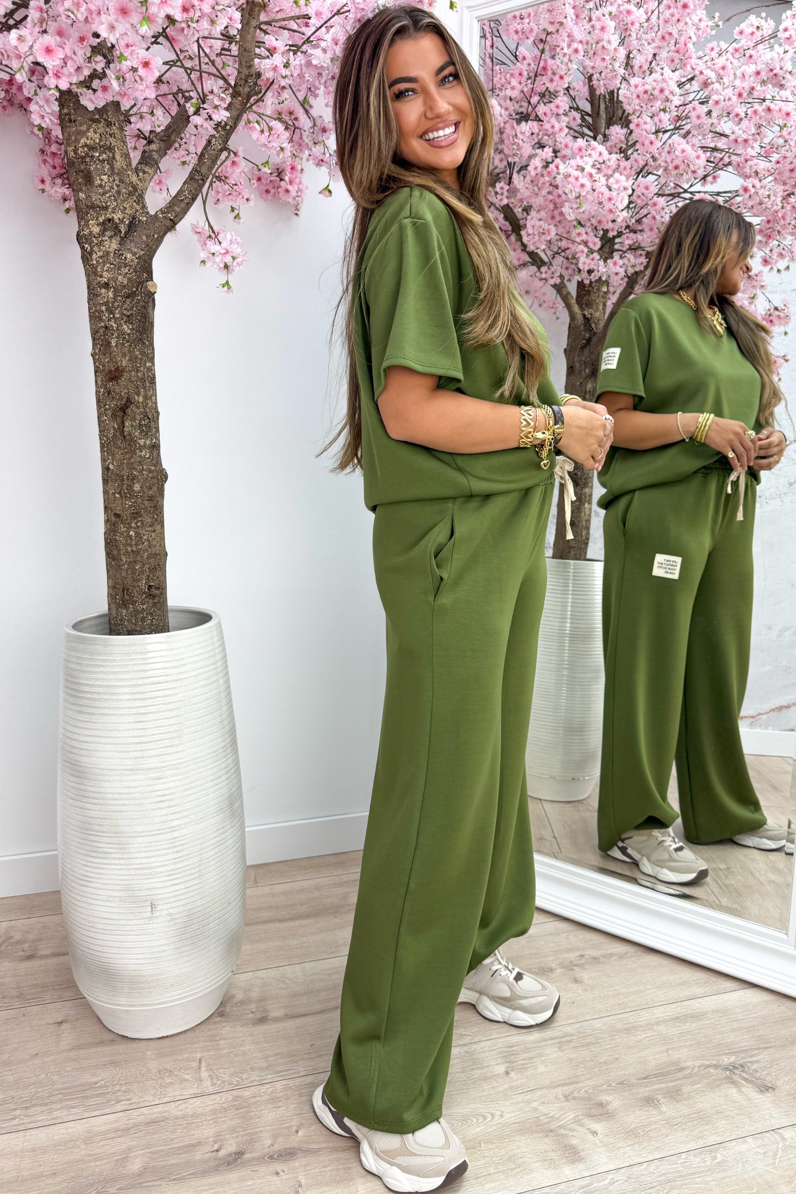 Perfect embleem comfy co-ord long - Olijf