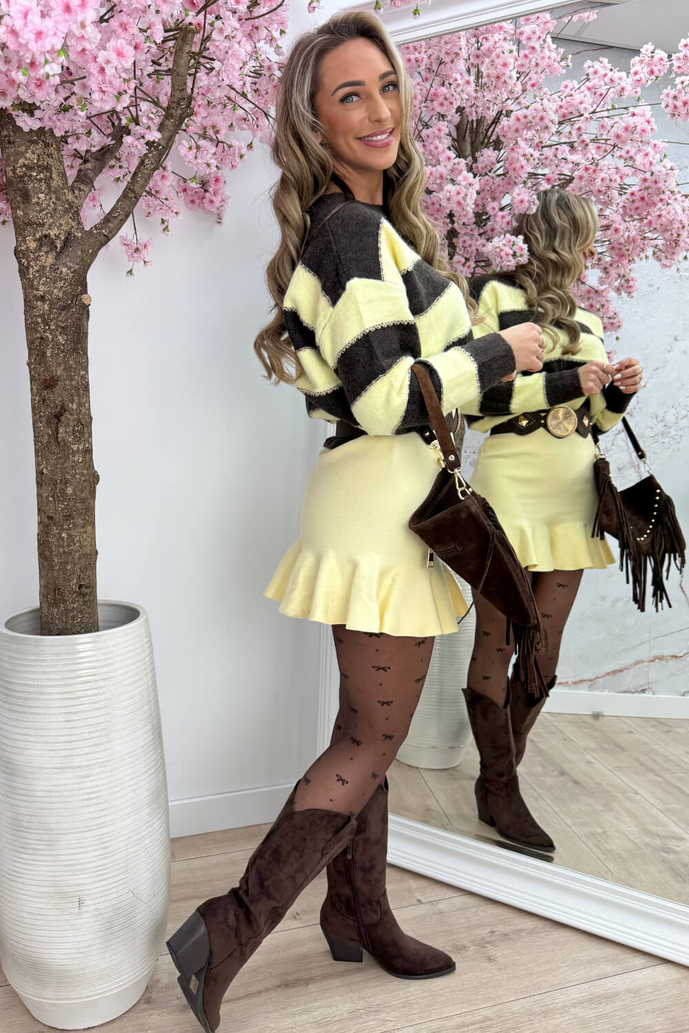 Lurex stripe trui - Geel