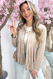 Western babe suede look fringe jacket - Beige