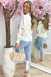 Embroidery striped blouse - Beige