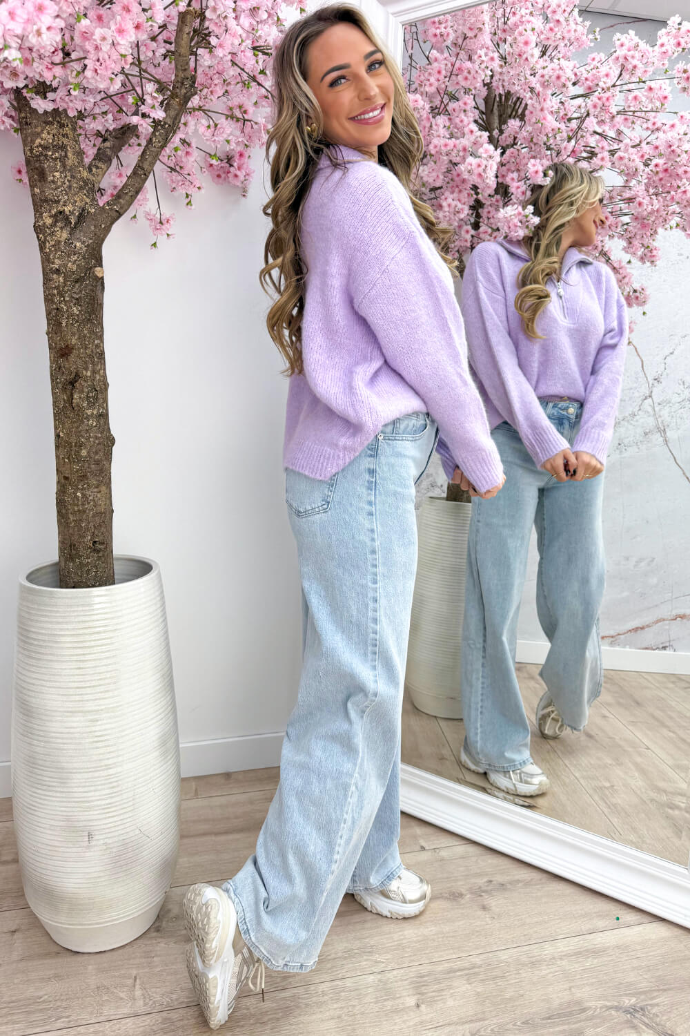 Pearl zipper trui - Lila