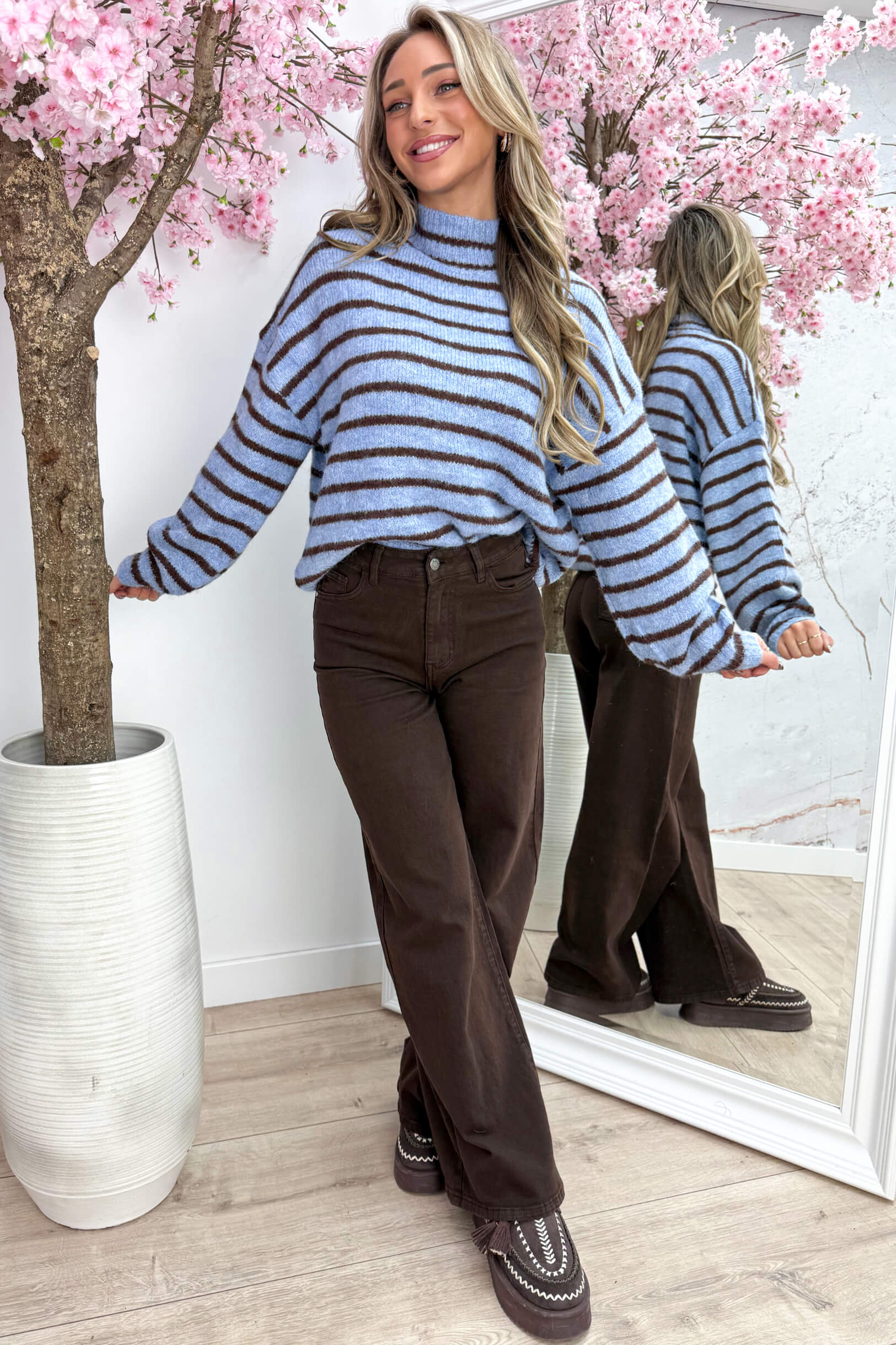 Stripe it up trui - Sky blue