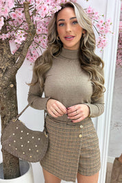 Gold button coll topje - Taupe