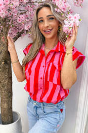 Famous cotton stripe blouse - Rood