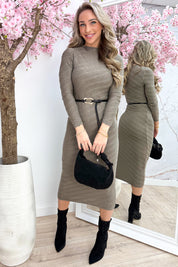 Pattern maxi dress (Incl. riem) - Taupe