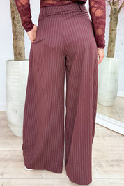Pleated wide leg stripe pantalon - Bordeaux