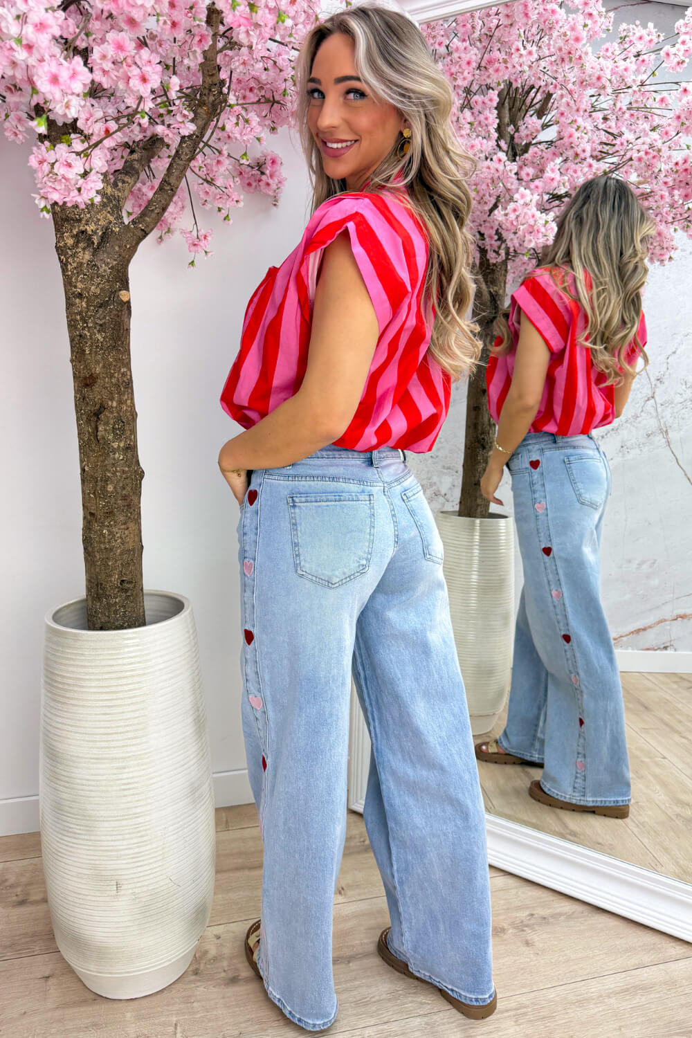 Famous cotton stripe blouse - Rood
