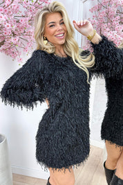 Sparkling feather dress - Zwart