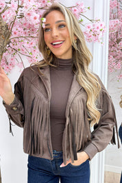Yeehaw fringe suede look jacket - Bruin