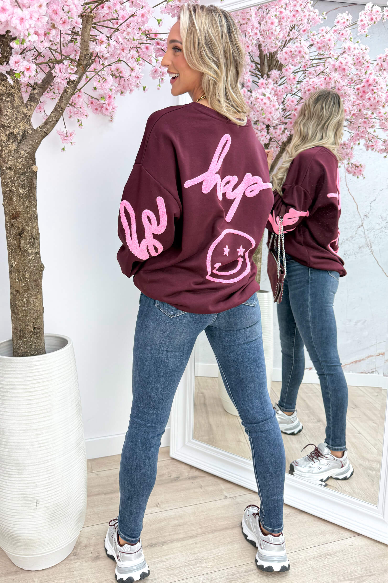 Be happy oversized sweater - Bordeaux