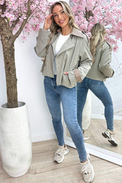 Leather look details trenchcoat - Lt. taupe