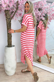 Pretty in paradise stripe dress - Rood