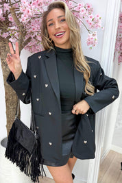 Silver hearts oversized blazer - Zwart
