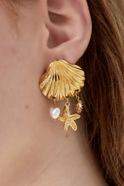 Beachy seashell oorbel - Goud