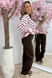 Happy stripes trui - Roze