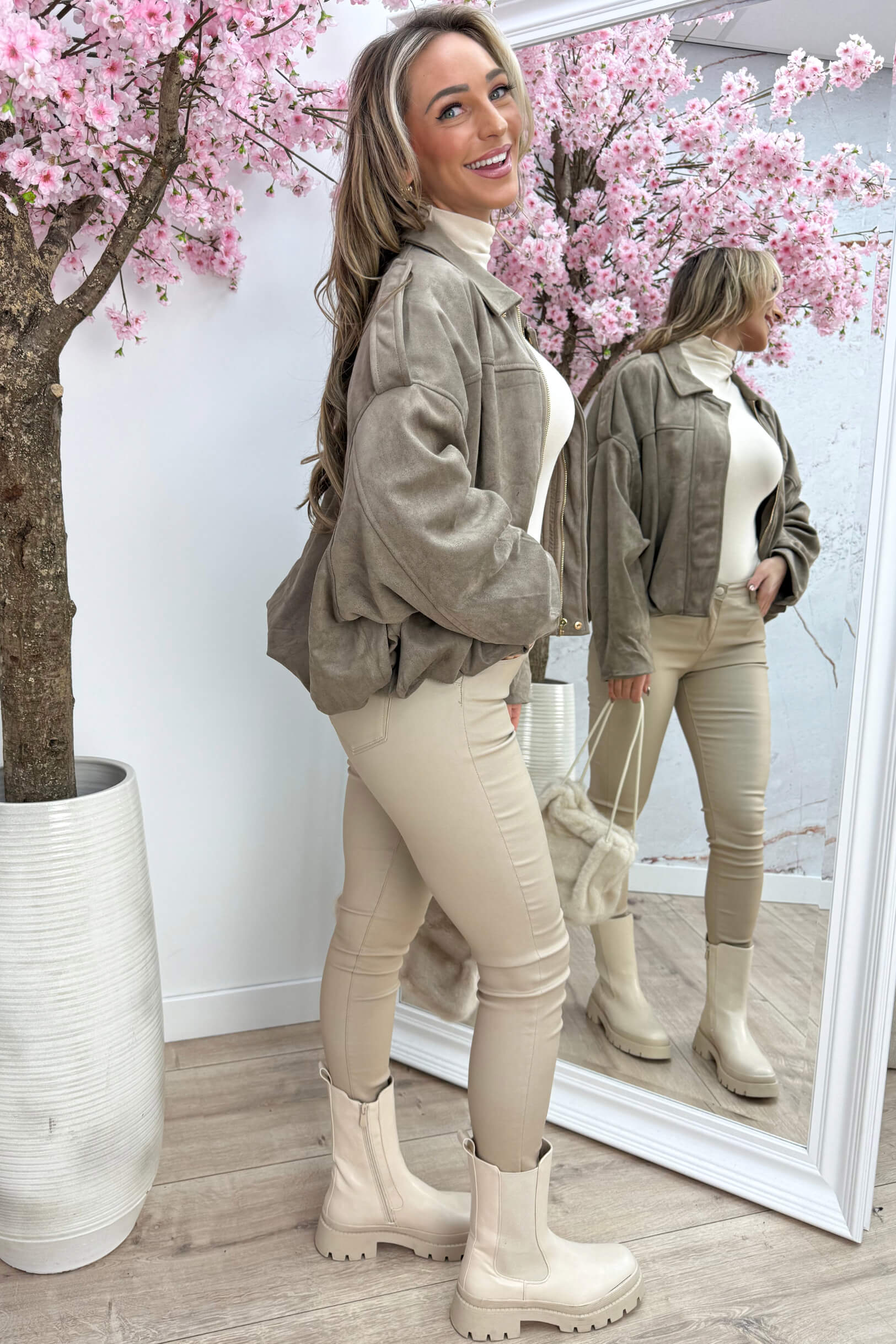 Autumn feelings suede look bomber - Taupe