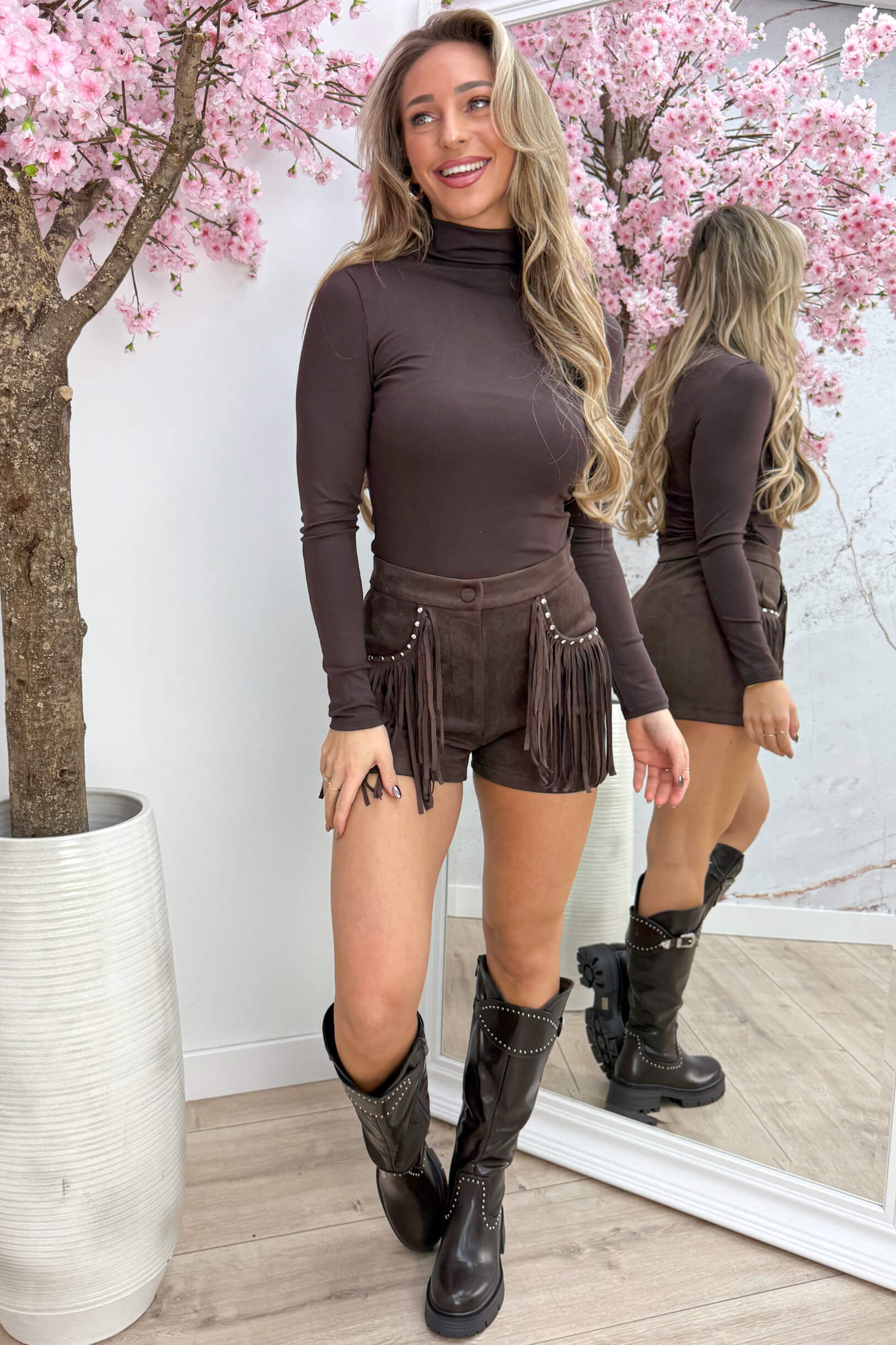 Long basic turtle neck topje - Bruin