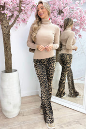 Heart ribbed coll topje - Camel
