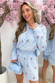Cherry on top stripe co-ord - Sky blue