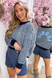 Iconic club striped trui - Navy