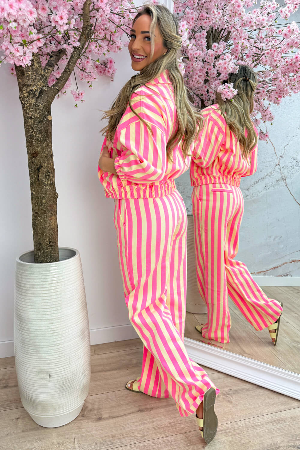 Striped denim jacket - Geel