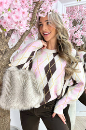 Winter mood checkered trui - Lollypop roze