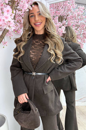 Inspired vilt blazer (Incl. riem) - Bruin