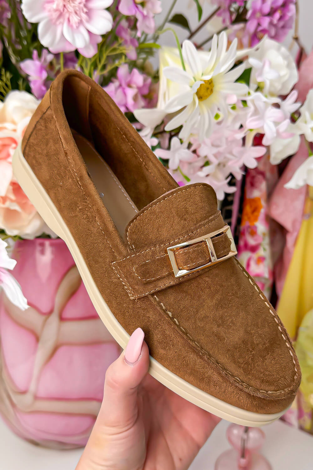 Chique suede look loafers - Cognac