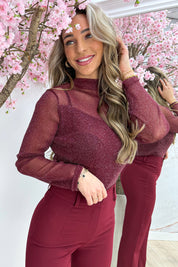 Never too much glitter topje - Bordeaux