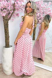 Polkadot halter maxi dress - Roze