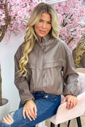 A leather look kind of day bomber - Taupe
