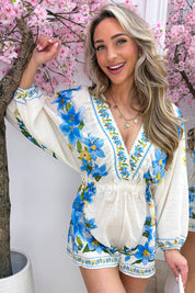 Floral romance elastic jumper - Sky blue