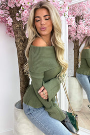 Ribbed strapless ruffle topje - Army