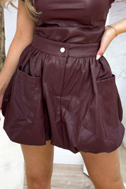 Popular leather look balloon skort - Bordeaux