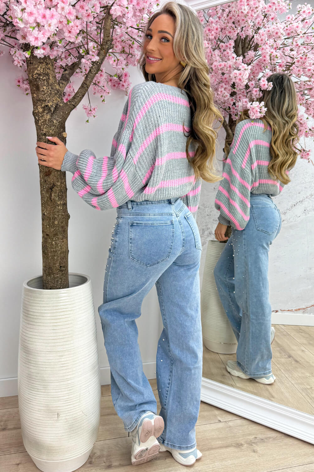 Balloon stripe trui - Lt. grijs